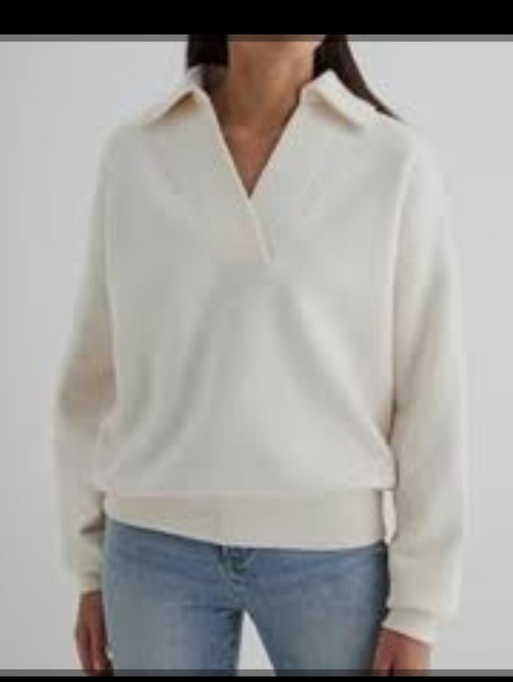 Banana Republic White V‑Neck Collared Sweater